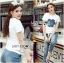พร้อมส่ง เซ็ตเสื้อยืดสีขาวประดับตกแต่งดอกคามิลเลีย