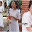 ชุดเดรสเกาหลี พร้อมส่ง เดรสผ้าคอตตอน ทรงคอสูง
