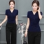 เสื้อเกาหลี พร้อมส่ง เสื้อแขนสั้นคอวีผ้าวิ้ง ยืดหยุ่น