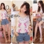 พร้อมส่ง เสื้อเปิดไหล่ปักกุหลาบชมพู