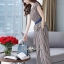 เสื้อผ้าเกาหลี พร้อมส่ง เสื้อ กับ กางเกงพิมพ์ลายริ้ว