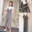 เสื้อผ้าเกาหลี พร้อมส่ง เสื้อ+เอี้ยมกางเกง ลายตาราง