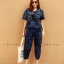 เสื้อผ้าเกาหลี พร้อมส่ง เสื้อยืด คอvปริ้นลายมัดย้อม
