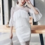 เดรสเกาหลี พร้อมส่ง เดรสสีขาว ช่วงไหล่เป็นผ้าโปร่งซีทรู