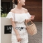 เสื้อผ้าเกาหลี พร้อมส่ง เพลย์สูท ขาสั้นทรงเปิดไหล่