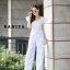 เสื้อผ้าเกาหลี พร้อมส่ง จั๊มสูท ขายาว ผ้าลายริ้วเนื้อดี