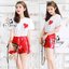 พร้อมส่ง เสื้อผ้าแฟชั่น เสื้อยืดสีขาวแต่งลายหัวใจ