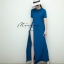 เดรสเกาหลี พร้อมส่ง เดรสยาว แขนสั้นตัวยาว ผ่าหน้าสูง