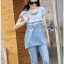 พร้อมส่ง เซ็ตเสื้อผ้าลูกไม้ตกแต่งเดนิมและกางเกง