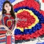 เดรสเกาหลี พร้อมส่ง เดรส พิมพ์ลายสีๆ ตรงอกเป็นรูปหัวใจ