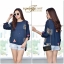 เสื้อเกาหลี พร้อมส่ง เสื้อคอกลม แขน 5 ส่วน เนื้อผ้าฝ้าย