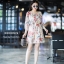 เดรสเกาหลี พร้อมส่ง เดรสสั้น ผ้าพิมพ์ลายสวย