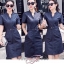 เดรสเกาหลี พร้อมส่ง ชุดเดรส ผ้ายีนส์ผสม spendex