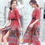 เดรสเกาหลี พร้อมส่ง เดรสยาว ผ่าด้านหน้าขา