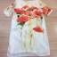 พร้อมส่ง Long Dress ทรงตรง แขนสั้น แต่งลายดอกสีส้ม
