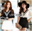 พร้อมส่ง เซ็ตเสื้อคอสีประกับระบายและกางเกงขาสั้น