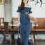 เสื้อผ้าเกาหลี พร้อมส่ง จั๊มสูท เปิดไหล่ ปักดอกทิวลิป