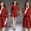 พร้อมส่ง Mini dress แขนยาวจั๊มปลายแขน ลูกไม้สีแดงสด
