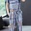 เสื้อผ้าเกาหลี พร้อมส่ง เสื้อกับกางเกง ลายสีฟ้าไล่เฉดอ่อนกลางเข้ม