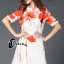 พร้อมส่ง Long Dress ทรงตรง แขนสั้น แต่งลายดอกสีส้ม