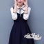 พร้อมส่ง เดรสสีขาวคอสูงคอเสื้อผูกโบว์