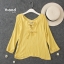 เสื้อเกาหลี พร้อมส่ง เสื้อ คอร้อยเชือกผูกโบว์