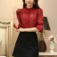 พร้อมส่ง เสื้อผ้าลูกไม้ถักสีแดง