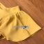 เสื้อผ้าเกาหลี พร้อมส่ง เสื้อคร็อปสั้นและกระโปรงสีเหลือง