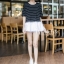 เสื้อเกาหลี พร้อมส่ง เสื้อคอตต้อน ยืดลายขวาง