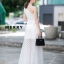 ชุดเดรสเกาหลี พร้อมส่ง เดรสแขนกุด ไหล่เบี่ยงสีขาวตัวยาว