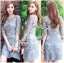 พร้อมส่ง เดรสผ้าทูลเลปักลายลูกไม้ตกแต่งชายพลีตสุดหรู