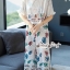เสื้อผ้าเกาหลี พร้อมส่ง เสื้อ กางเกง ผ้าคอตตอนทอลายใบไม้