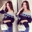 พร้อมส่ง เสื้อยืดคอปาดแขนจั้ม ลายหยัก