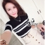 พร้อมส่ง เสื้อทอไหมพรมเนื้อนุ่ม เล่นลายขวางโทนขาวดำ