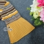 พร้อมส่ง เสื้อลายขวางอัดย่นโทนสีเหลืองไล่สีครีมน้ำตาล