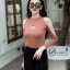เสื้อเกาหลี พร้อมส่ง เสื้อเกาหลี ตัดต่อผ้าซีทรูที่แขน