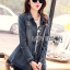 พร้อมส่ง เดรสผ้าเดนิมปักหมุดตกแต่งชายผ้าลูกไม้