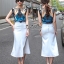 พร้อมส่ง เสื้อแขนกุดพิมพ์ลายกับกระโปรงทรงหางปลา