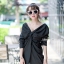 เสื้อเกาหลี พร้อมส่ง เสื้อ แต่งทวิทบิดไขว้ด้านหน้า
