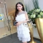 พร้อมส่ง ตัดต่อลูกไม้ซีทรูประดับคริสตัล ชุดระบายเป็นชั้นๆ