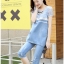 พร้อมส่ง เซ็ตเสื้อผ้าลูกไม้ตกแต่งเดนิมและกางเกง
