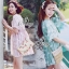 พร้อมส่ง มินิเดรสคอวี แขนทรงโลตัสระบายชาย