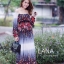 เดรสเกาหลี พร้อมส่ง เดรสยาว แขนสามส่วน คอปาด