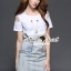 พร้อมส่ง ชุดเดรสผ้าแก้วที่ช่วงแขนแต่งด้วยเพชร