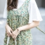เสื้อผ้าเกาหลี พร้อมส่ง เอี๊ยมลายดอกมินิ มีโบว์