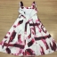 พร้อมส่ง long dress สีขาวตัดกับลายสีแดงเข้มออกม่วง