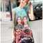 เดรสเกาหลี พร้อมส่ง มินิเดรส ผ้าโบรเคดพิมพ์ลายสีสดใส