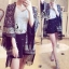 พร้อมส่ง เสื้อคลุมลายวินเทจขาวดำสไตล์สาวโบฮิเมียน