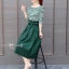 เสื้อผ้าเกาหลี พร้อมส่ง เสื้อผ้าไหมทอลายริ้ว กับ กระโปรง