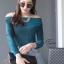 เสื้อเกาหลี พร้อมส่ง เสื้อปาดไหล่ ผ้าวิ้งกลิตเตอร์นิ่มยืด